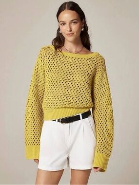J. Crew Women's Pointelle Boatneck Sweater, Pressed Avocado, size S, NWT